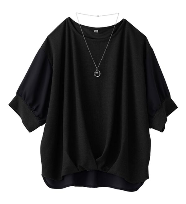 BELLUNA（ベルーナ）の「&ldquo;2点セット&rdquo;ネックレス付！異素材裾タックプルオーバー（カットソー）」｜詳細画像