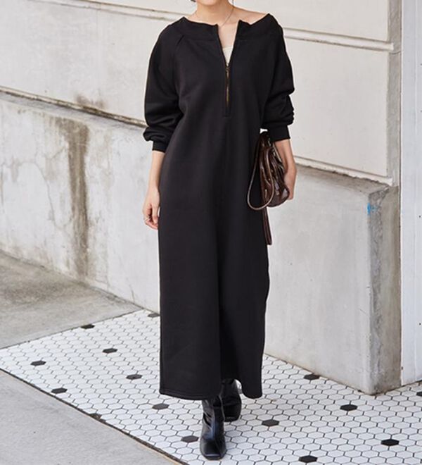 RANAN（ラナン）の「裏起毛ハーフジップワンピース（ロングワンピース）」｜詳細画像