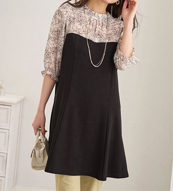 BELLUNA（ベルーナ）の「バックリボン使いプリント切替チュニック（その他ワンピース）」｜詳細画像