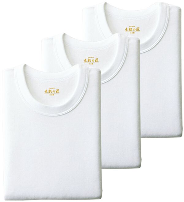 「【３枚組】＜ＧＵＮＺＥ&times;ベルーナ＞素肌の匠（Ｒ）日本製綿１００％インナー（メンズ肌着・インナーウェア）」｜3枚組 半袖丸首