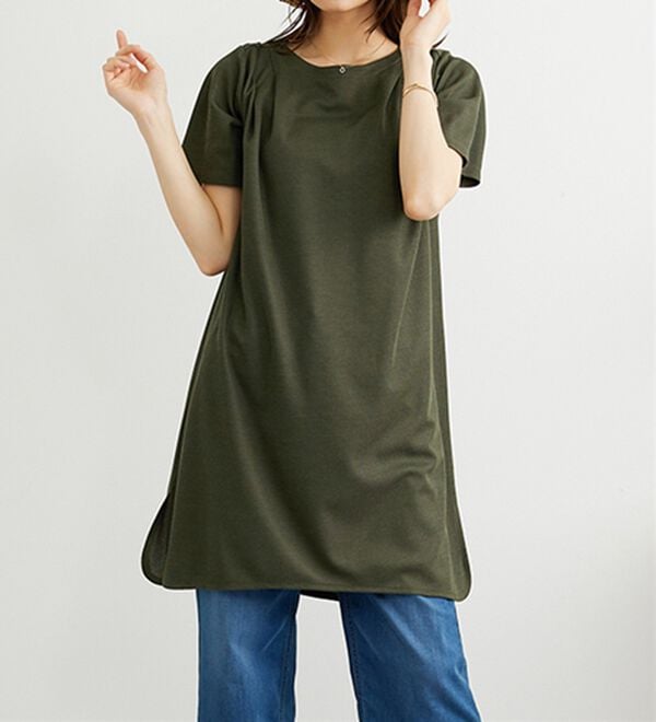 BELLUNA（ベルーナ）の「かのこ素材肩タックデザインワンピース（チュニック）」｜詳細画像