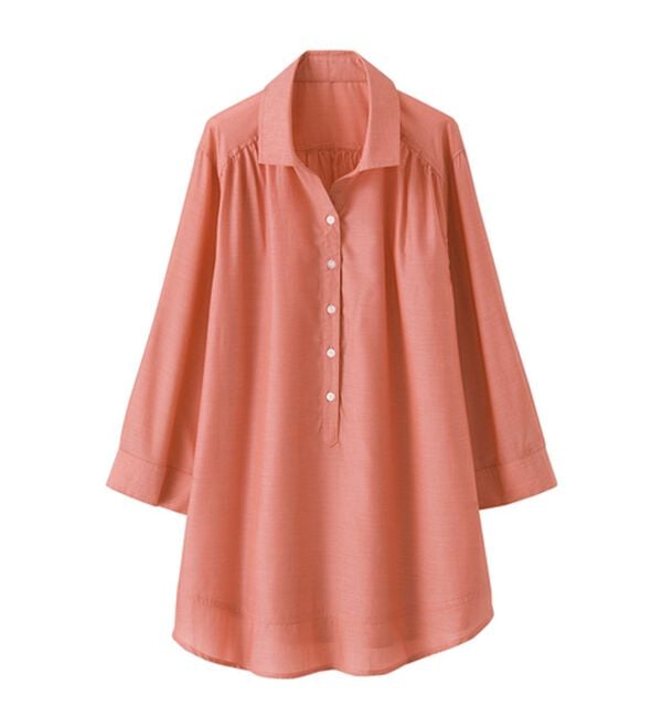 BELLUNA（ベルーナ）の「サラリ綿混！ギャザー使いシャツチュニック（チュニック）」｜詳細画像