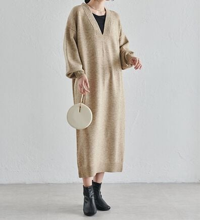 RANAN（ラナン）の「ディープキーネックニットワンピース（ニットワンピース）」