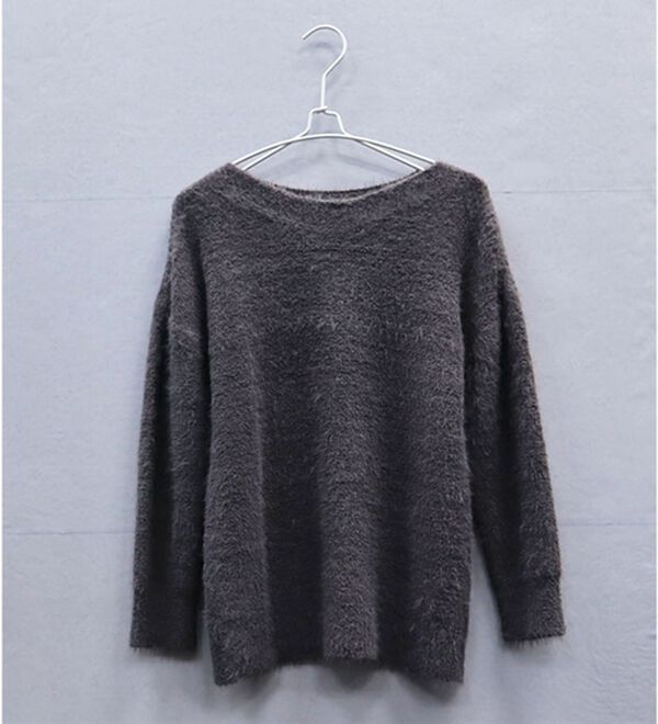 BELLUNA（ベルーナ）の「シャギーニットボートネックプルオーバー（ニット・セーター）」｜チャコール