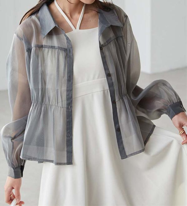 RANAN（ラナン）の「シャーリングシアーショートシャツ（ブラウス）」｜詳細画像