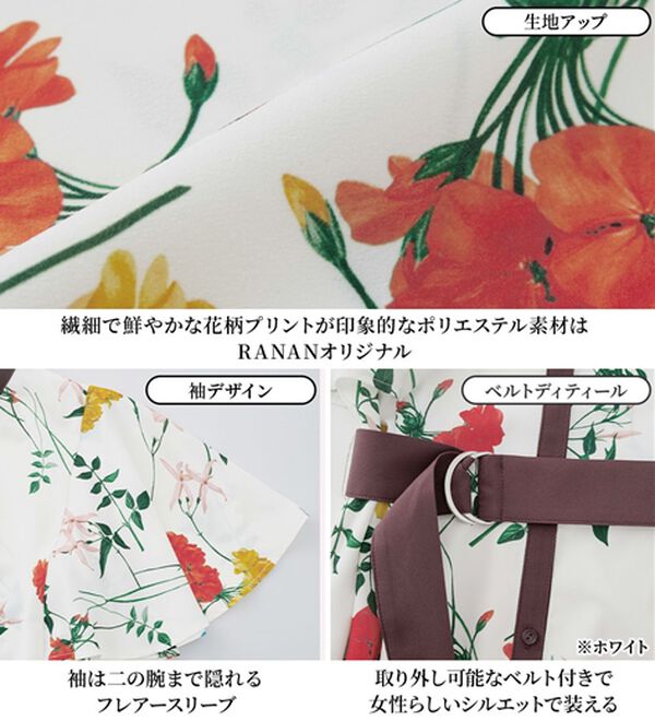 配色ボタニカルフレアースリーブワンピース - ベルーナ【公式】