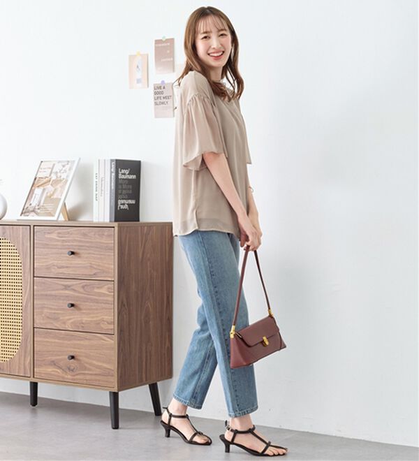 alotta（アロッタ）の「【接触冷感】インナー付フレアー袖タックブラウス（ブラウス）」｜詳細画像