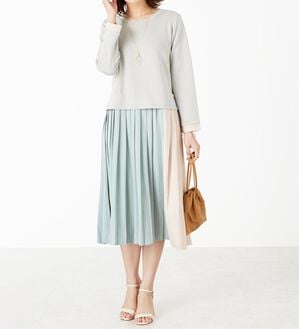 BELLUNA（ベルーナ）の「【Ｌａｇｒｉｌｕａ】配色プリーツ使いドッキングワンピース（ドッキングワンピース）」｜詳細画像