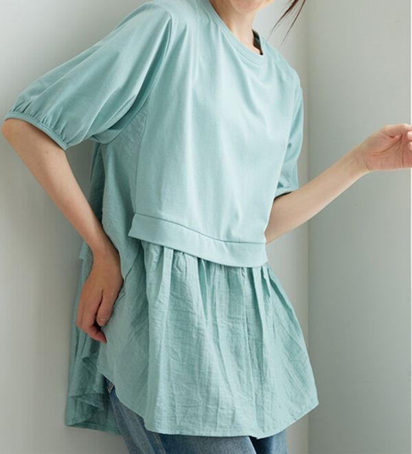 BELLUNA（ベルーナ）の「ギャザー使い異素材切替ふんわりチュニック（チュニック）」｜詳細画像