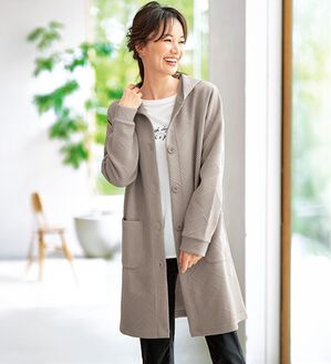 BELLUNA（ベルーナ）の「幾何柄ジャカード素材フードカーディガン（その他カーディガン）」｜グレージュ