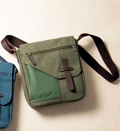 「＜クロコダイル＞洗い加工帆布スマートショルダー（メンズショルダーバッグ）」