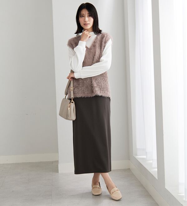 BELLUNA（ベルーナ）の「裏起毛素材ふくれジャカードナロースカート（ロングスカート）」｜詳細画像