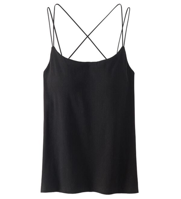 YU'NOW（ユナウ）の「【カップ付インナー】バッククロスブラキャミ（ブラトップ・カップ付きインナー）」｜ブラック