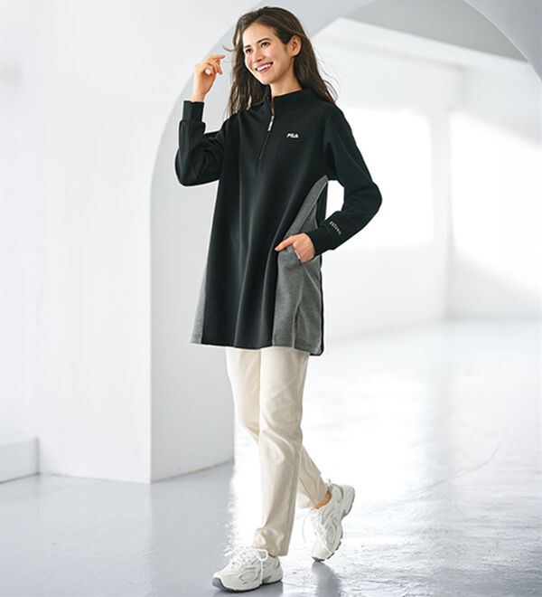 BELLUNA（ベルーナ）の「＜ＦＩＬＡ＞とろみ素材配色切替ハーフジップ使いチュニック（チュニック）」｜詳細画像