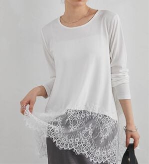 RANAN（ラナン）の「イレヘムレースドッキングロンＴＥＥ（カットソー）」｜ホワイト
