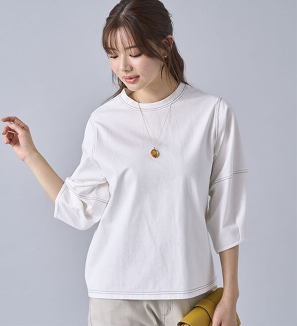 BELLUNA（ベルーナ）の「ヒンヤリ！袖デザイン配色ステッチプルオーバー（カットソー）」｜詳細画像