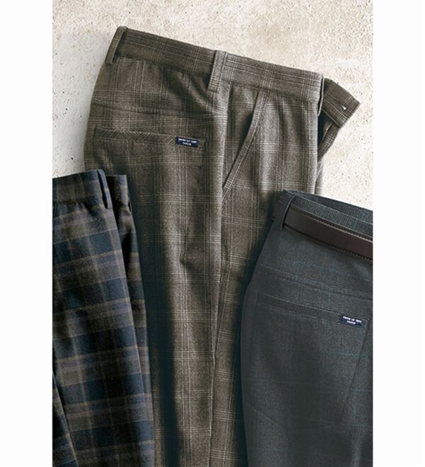 「＜コムルヴァン・オム＞チェック柄グッとラクパンツ（メンズフルレングスパンツ）」｜ダークブラウンチェック