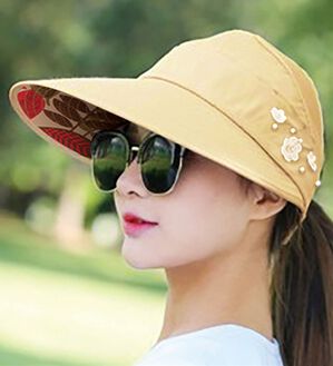 「花モチーフの帽子調ＵＶサンバイザー（帽子）」｜ベージュ