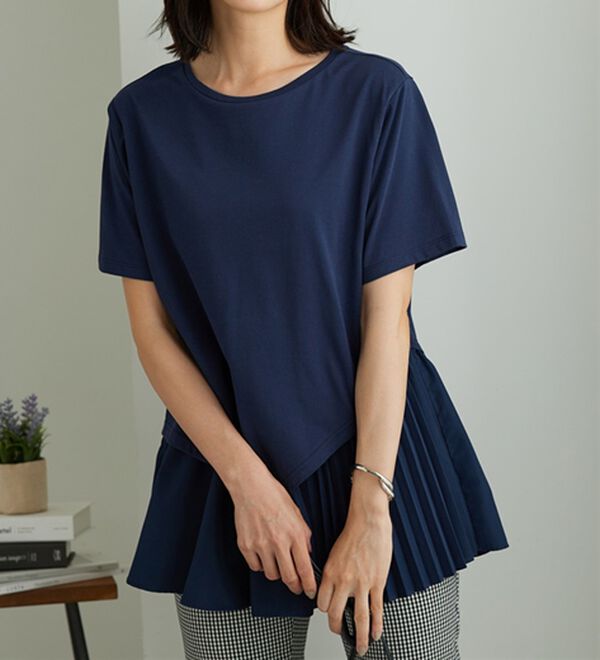 BELLUNA（ベルーナ）の「異素材使い裾アシメデザインチュニック（チュニック）」｜詳細画像