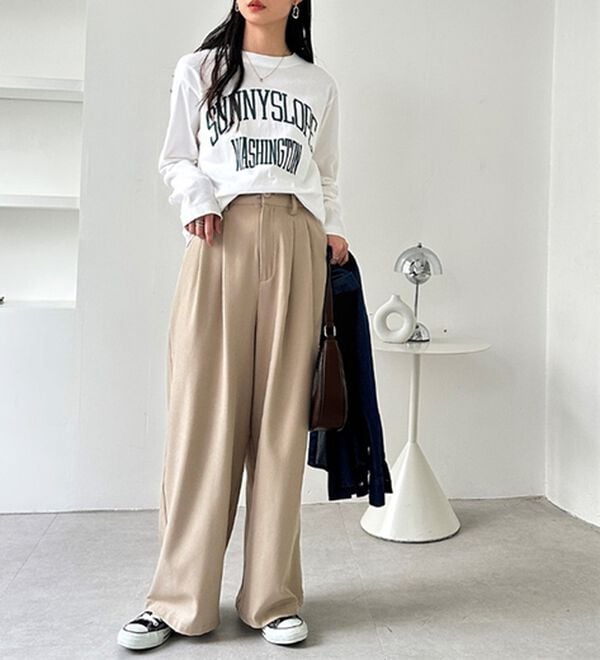 GeeRA（ジーラ）の「着心地抜群！ハイウエストダブルタックワイドパンツ（フルレングスパンツ）」｜詳細画像