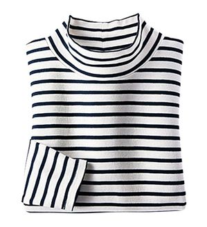 BELLUNA（ベルーナ）の「吸湿発熱ハイネックプルオーバー（カットソー）」｜オフ白&times;ネイビー