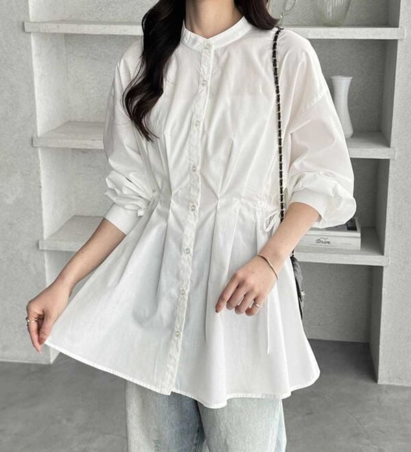 GeeRA（ジーラ）の「ウエストタックリボンシャツチュニック（チュニック）」｜詳細画像