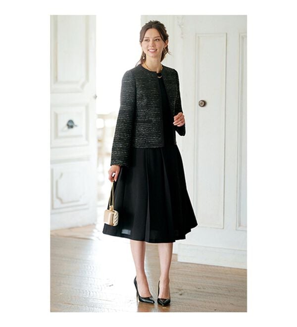 BELLUNA（ベルーナ）の「ラメ入りツイードジャケットワンピースアンサンブル（ワンピースセットスーツ）」｜詳細画像