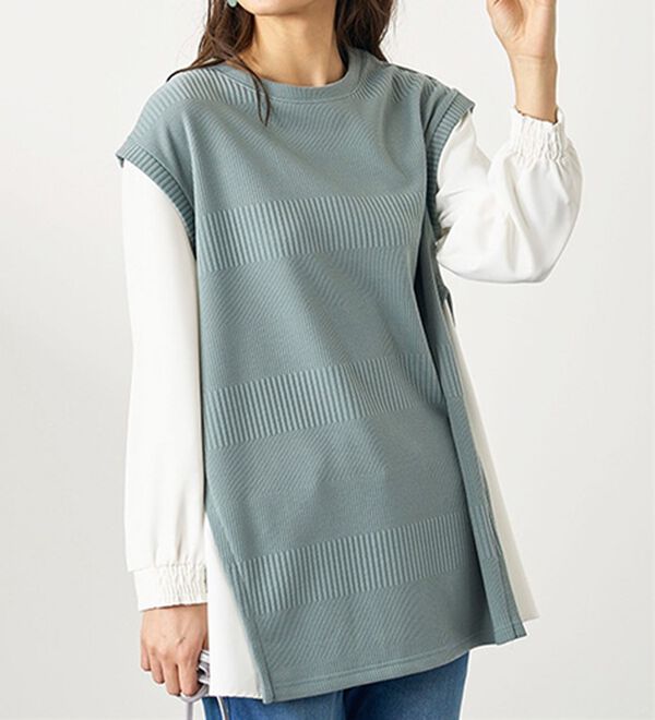 BELLUNA（ベルーナ）の「ボーダージャカード異素材切替チュニック（チュニック）」｜詳細画像