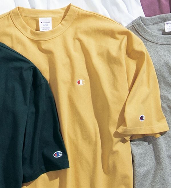 「＜チャンピオン＞綿１００％リラックスフィット５分袖Ｔシャツ（メンズＴシャツ）」｜ライトイエロー