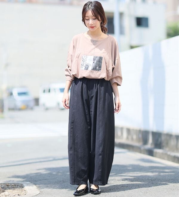 A HAPPY MARILYN（アハッピーマリリン）の「【Ｌ～８Ｌ】綿１００％ さらっと優しいコットン バレルレッグパンツ カーブパンツ 選べる２丈（ワイドパンツ・ガウチョ）」｜詳細画像