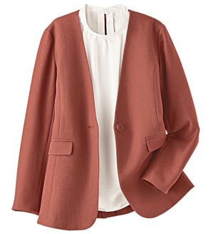 BELLUNA（ベルーナ）の「カジュアルコーデを格上げ！ウール調ノーカラージャケット（ノーカラージャケット）」｜テラコッタ