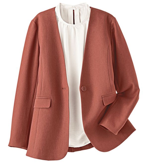 BELLUNA（ベルーナ）の「カジュアルコーデを格上げ！ウール調ノーカラージャケット（ノーカラージャケット）」｜テラコッタ