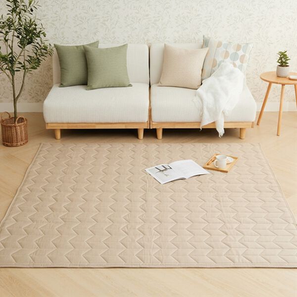 iellio（イエリオ）の「ふわふわ感触！はっ水ふっくらキルトラグ＜裏面滑り止め加工付・洗濯機で洗える・麻風・オールシーズン・おしゃれ＞（ラグ）」｜詳細画像