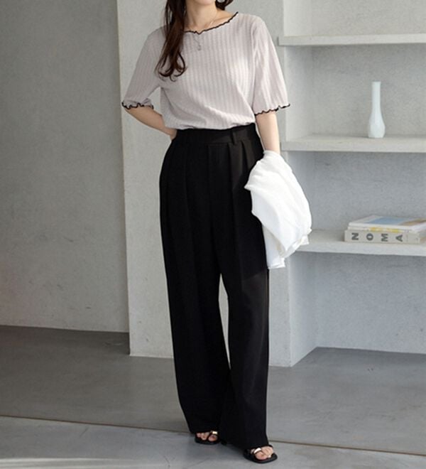 GeeRA（ジーラ）の「配色メロー５分袖表面感カットソー（カットソー）」｜詳細画像