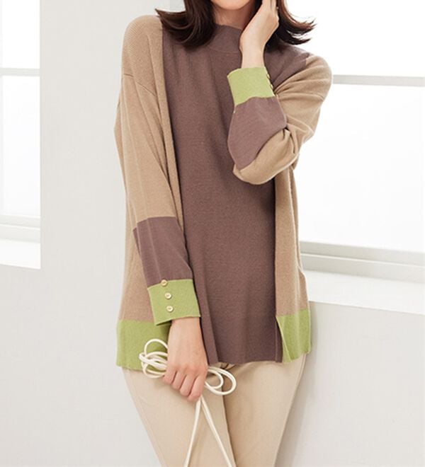 BELLUNA（ベルーナ）の「配色デザイン編地切替ニットプルオーバー（ニット・セーター）」｜詳細画像