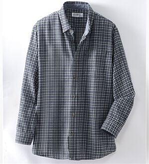 「シンプル＆プラス　フランネルチェックシャツ（メンズシャツ）」｜グリーンチェック(通常)