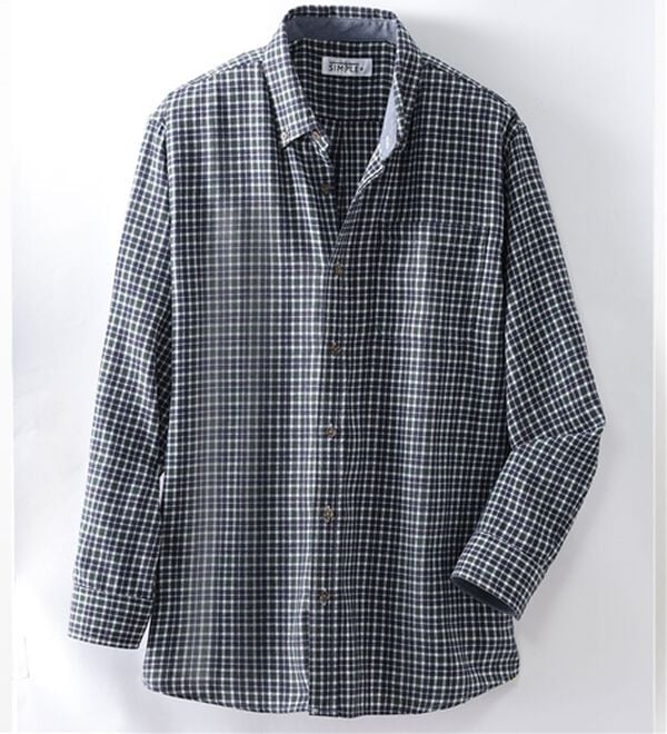 「シンプル＆プラス　フランネルチェックシャツ（メンズシャツ）」｜グリーンチェック(通常)