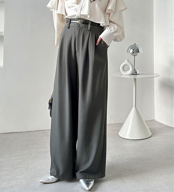 GeeRA（ジーラ）の「着心地抜群！ハイウエストダブルタックワイドパンツ（フルレングスパンツ）」｜詳細画像