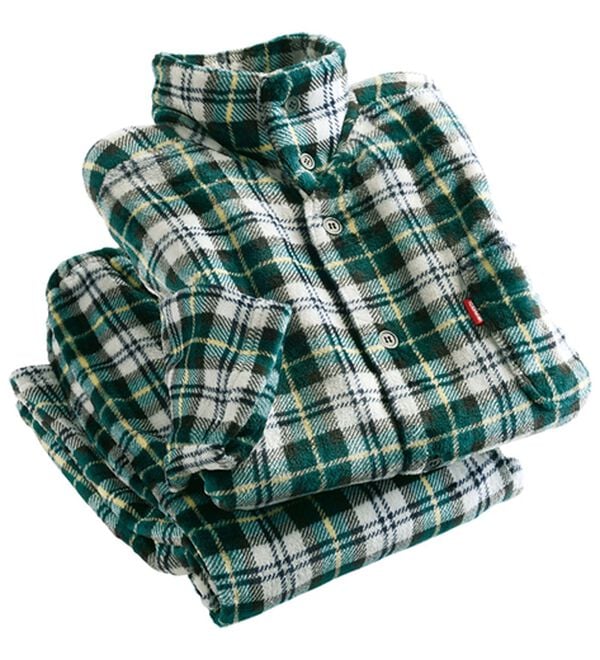 「＜ホカロン＞吸湿発熱肩キルトフリースパジャマ（メンズルームウェア）」｜グリーン