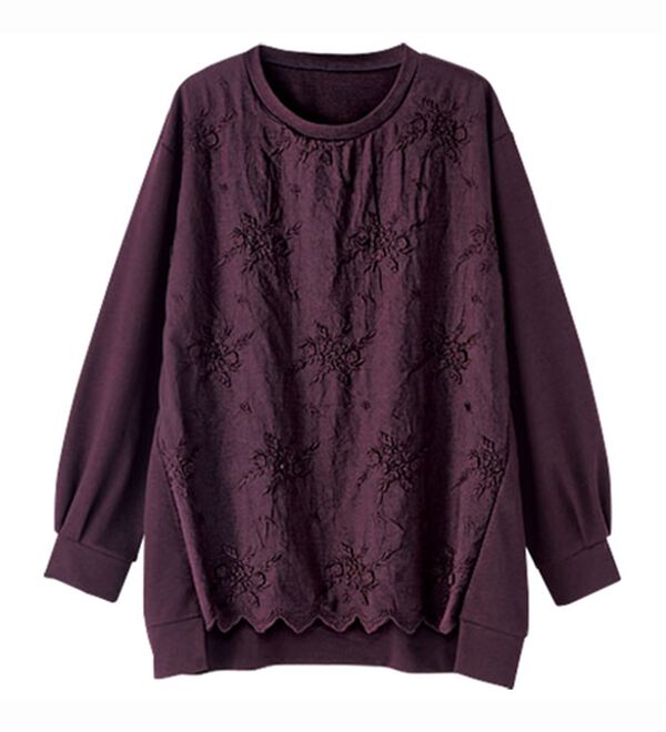 BELLUNA（ベルーナ）の「モチーフレース使い袖タックデザインプルオーバー（カットソー）」｜ワイン