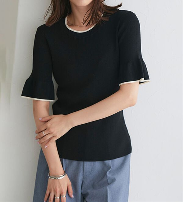 Pierrot（ピエロ）の「【接触冷感】配色デザインフレアニット（ニット・セーター）」｜詳細画像