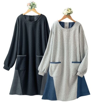 「【２枚組】オシャレな編み柄切替かっぽう（パジャマ・ルームウェア）」