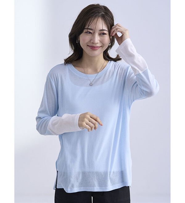 BELLUNA（ベルーナ）の「綿１００％配色シアープルオーバー（カットソー）」｜詳細画像