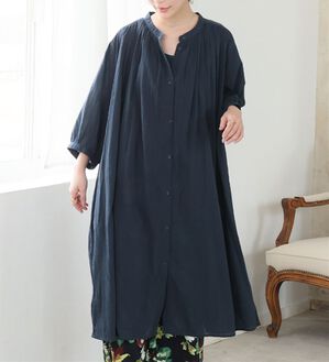 A HAPPY MARILYN（アハッピーマリリン）の「【大きいサイズ】【Ｌ～６Ｌ／選べる袖丈】綿・楊柳シャツチュニック【風通るプレミアム】（チュニック）」｜ネイビー