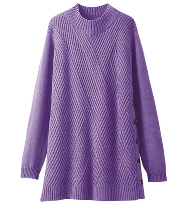 BELLUNA（ベルーナ）の「サイドボタン編地切替ニットチュニック（チュニック）」｜詳細画像