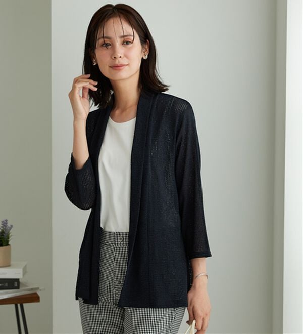 BELLUNA（ベルーナ）の「メッシュ素材トッパーカーディガン（ニットカーディガン）」｜詳細画像