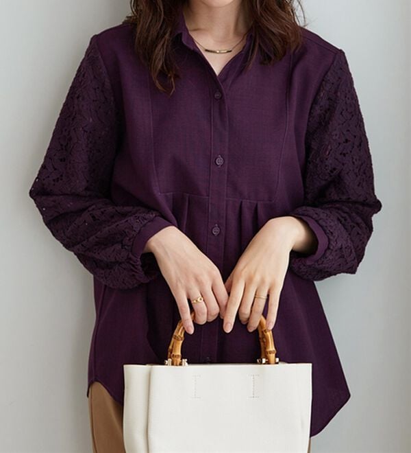 BELLUNA（ベルーナ）の「麻調素材袖レースブラウス（ブラウス）」｜詳細画像