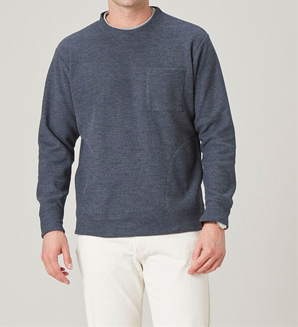 「重ね着手間いらずの上品見え杢調ニットトレーナー（メンズトレーナー）」｜詳細画像