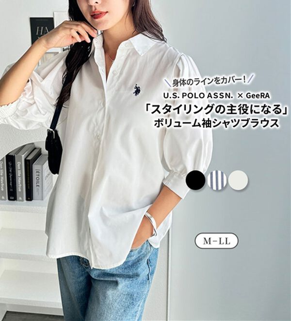 U．S． POLO ASSN．】ボリューム袖シャツブラウス 