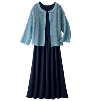 ルフラン（ルフラン）の「爽やか！メッシュニット＆ロングワンピース（アンサンブル）」｜ネイビー系